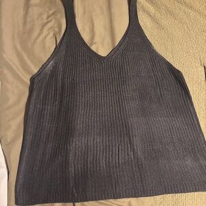 Ribbed V-Neck Knit Tank Top - Black